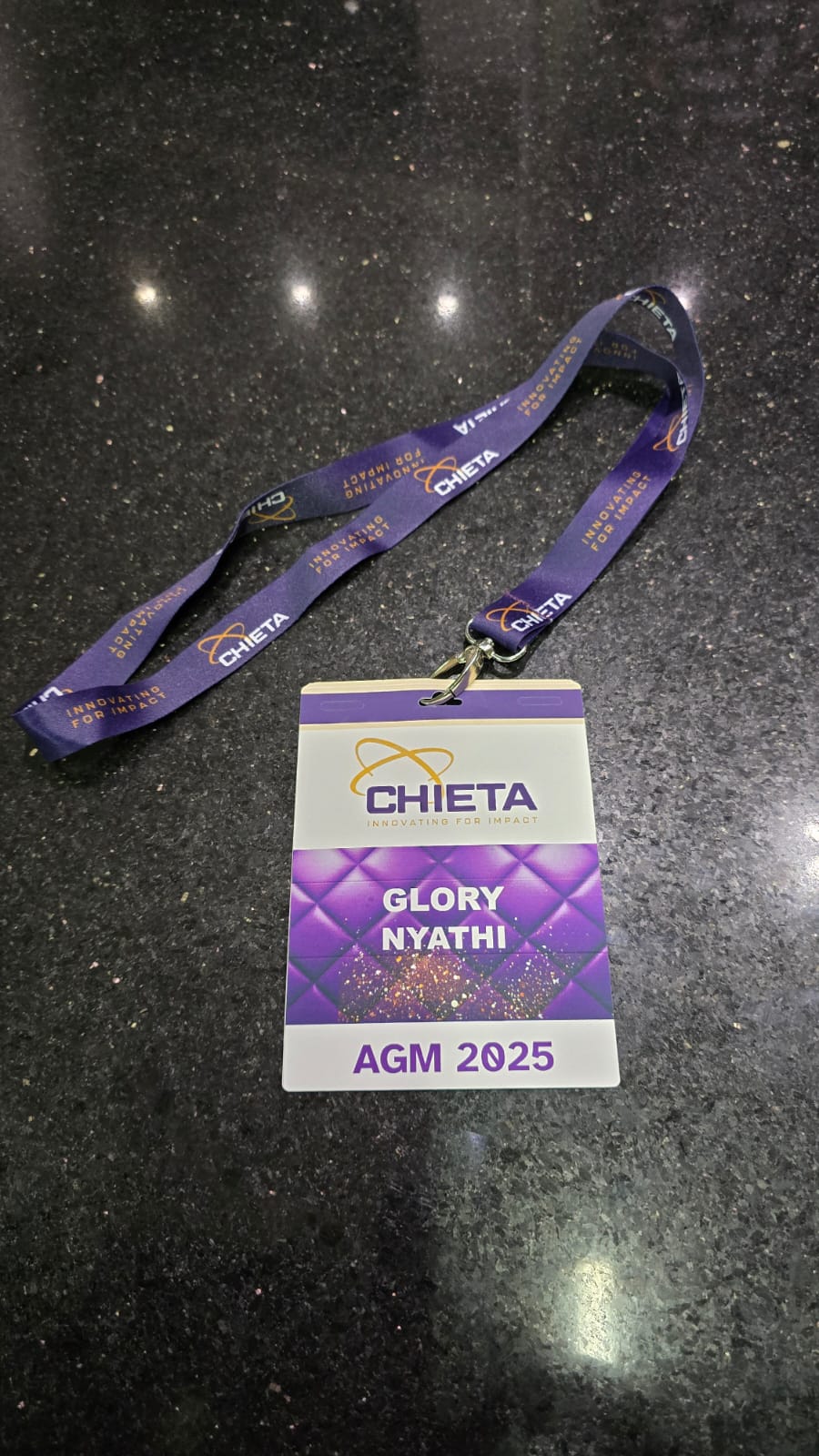 CHIETA AGM 2025 full colour name badge front with customised lanyard