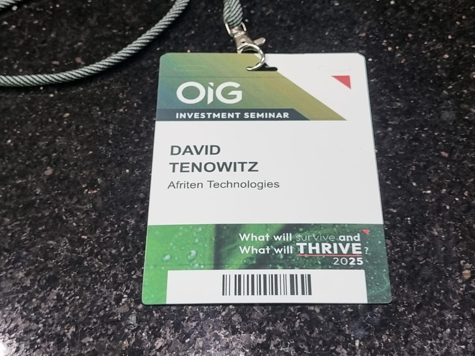 OIG Investment Seminar 2025 full colour name badge front with barcode