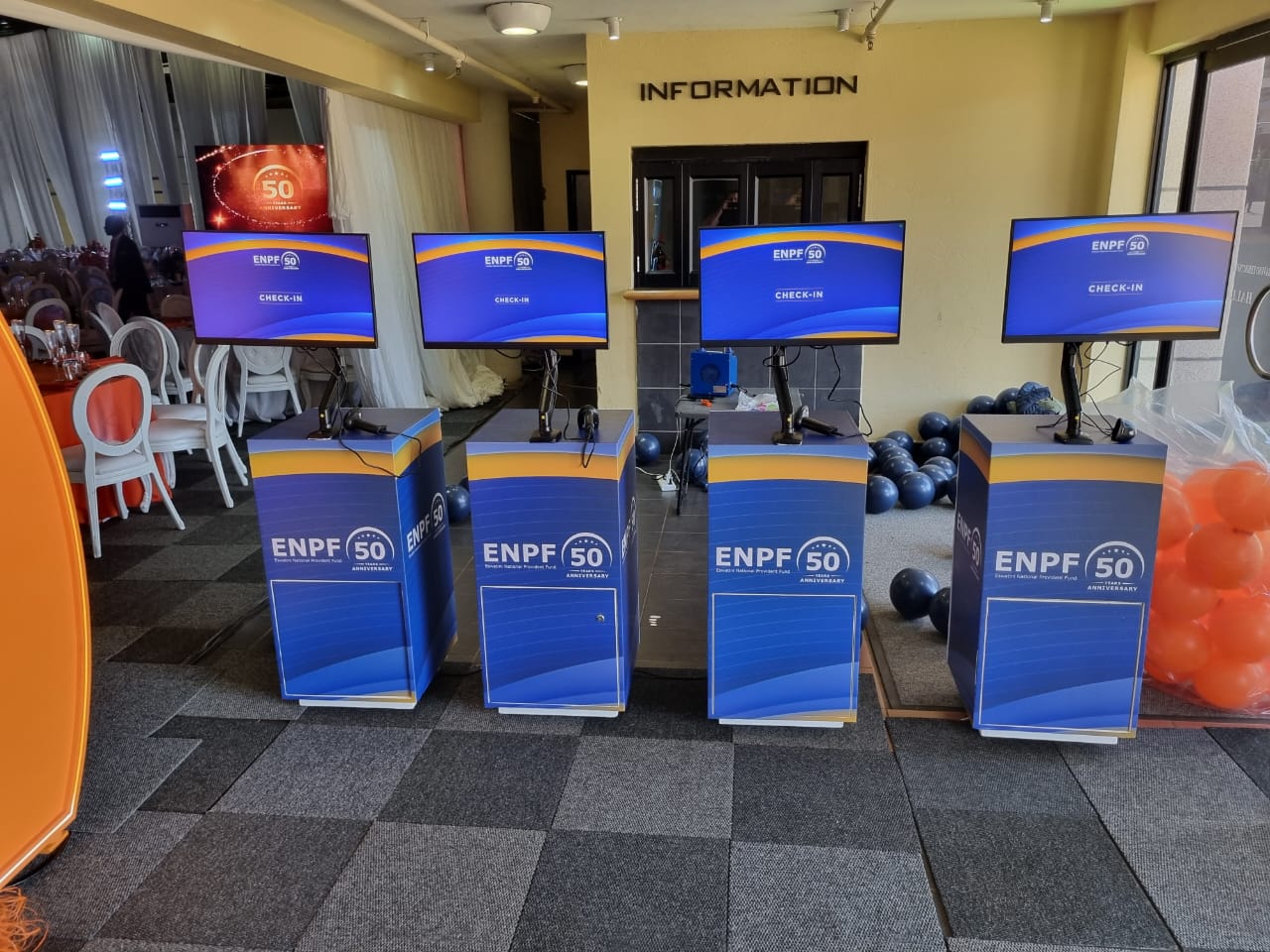 ENPF 50th Anniversary branded touchscreen registration kiosks